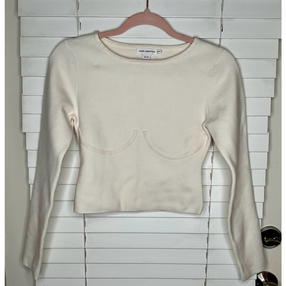Women's Good American cupped cropped Sweater, Size 3/4, White - Picture 1 of 3